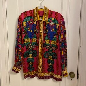 Escada Silk Blouse - Fuchsia & Gold - Harlequin Motif